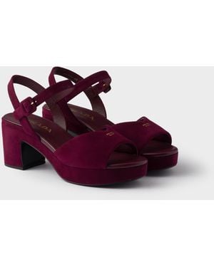 Prada Padded Suede Sandals - Red