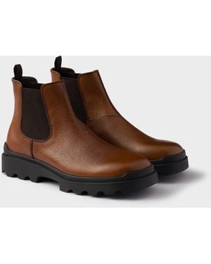Prada Stamped Leather Chelsea Boots - Brown