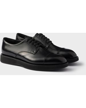 Prada Chaussures À Lacets En Cuir Brossé - Noir