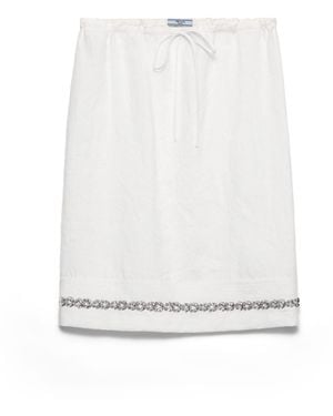 Prada Falda De Tejido Flameado Bordada, Mujer, Talla - Blanco