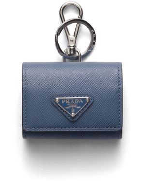Prada Estuche Para Auriculares En Piel Saffiano Con Llavero, Hombre - Azul