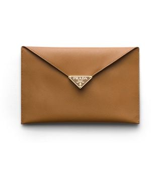 Prada Cartera De Mano De Piel Saffiano Con Solapa, Mujer - Neutro