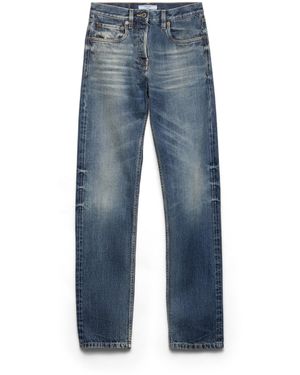 Prada Pantalones De Corte Cónico En Tejido Vaquero Con Orillo, Mujer, Talla - Azul
