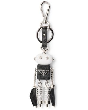 Prada Llavero Charm De Robot En Piel Saffiano, Mujer - Blanco