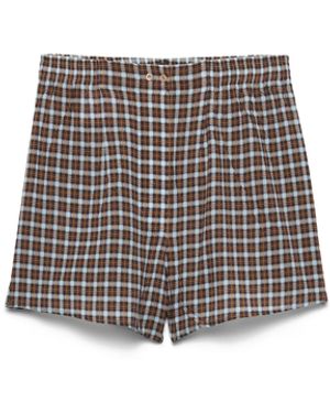 Prada Pantalones Cortos De Georgette A Cuadros, Mujer, Talla - Blanco