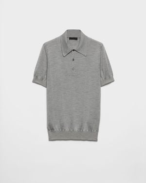 Prada Cashmere And Silk Polo Shirt - Grey