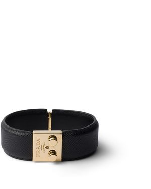 Prada Brazalete En Metal Y Piel Saffiano, Mujer, Talla - Negro