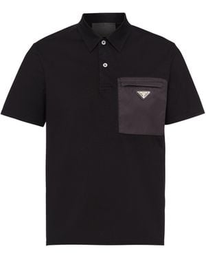 Prada Poloshirt Aus Baumwoll-stretch Nylon-details - Schwarz