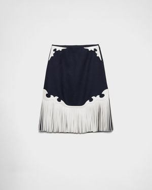 Prada Rush Stitch Skirt With Leather Fringe - Blue