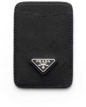 Prada Tarjetero De Piel Saffiano, Mujer - Negro