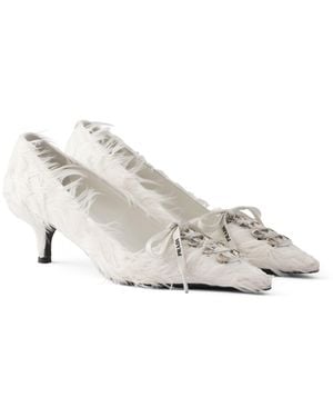 Prada Salones De Satén Adornados Con Plumas, Mujer, Talla - Blanco