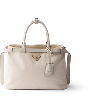 Prada Bolso Buckle Mediano De Lona De Algodón Y Piel, Mujer - Neutro