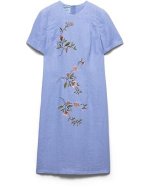 Prada Vestido Bordado De Mezcla De Lino, Mujer, Talla - Azul