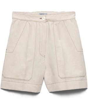 Prada Pantalones Cortos De Tejido Vaquero De Cambray, Mujer, Talla - Blanco