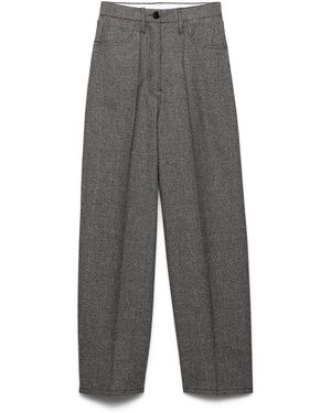 Prada Pantalones De Lana Mouliné Con Cuadros Príncipe De Gales, Mujer, Talla - Gris