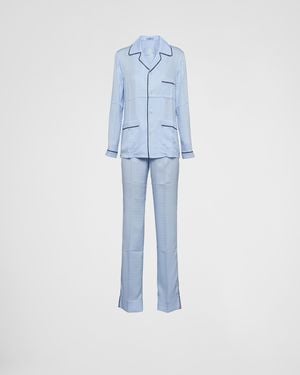 Prada Jacquard Crêpe De Chine Pyjamas - Blue