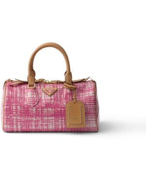 Prada Bolso Pequeño De Mezcla De Lino Y Piel Con Asa, Mujer - Rosa