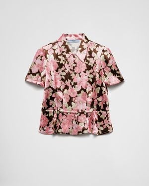 Prada Floral-Print Satin Shirt - Pink