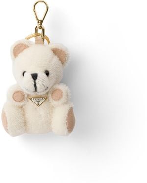 Prada Colgante De Llavero Teddy Bear Con Anilla De Metal, Mujer - Blanco