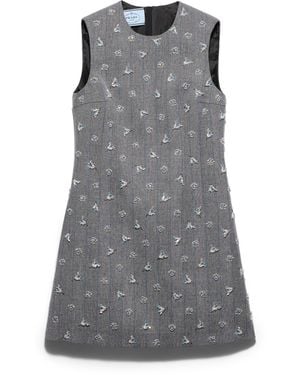 Prada Minivestido De Rayas Bordadas, Mujer, Talla - Gris