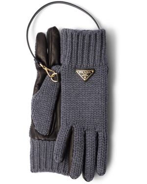 Prada Guantes De Lana Y Napa, Mujer, Talla 6,5 - Azul