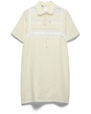 Prada Minivestido Bordado De Mezcla De Lino, Mujer, Talla - Blanco