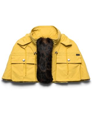 Prada Capa Corta De Tejido Técnico Con Ribete De Borreguillo, Mujer, Talla - Amarillo