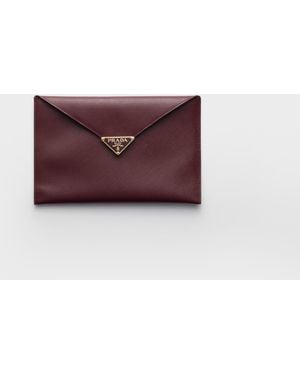 Prada Saffiano Leather Envelope Clutch - Purple