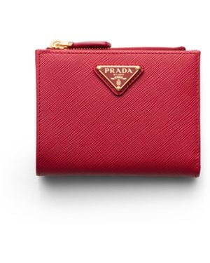 Prada Cartera Pequeña De Piel Saffiano, Mujer - Rojo