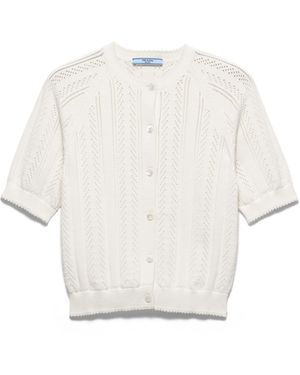Prada Cárdigan De Algodón Calado De Manga Corta, Mujer, Talla - Blanco