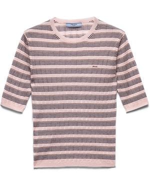 Prada Jersey De Cachemir Y Seda De Manga Corta A Rayas, Mujer, Talla - Blanco