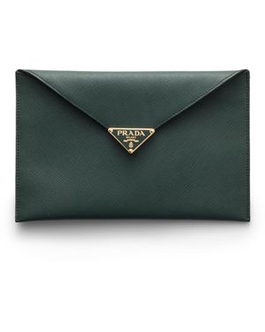 Prada Cartera De Mano De Piel Saffiano Con Solapa, Mujer - Verde