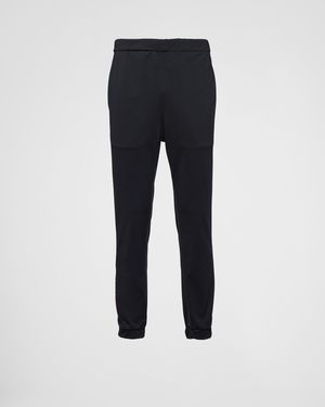 Prada Pantaloni In Piquet Con Nastrature - Blu