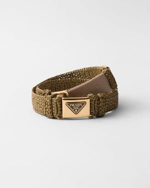 Prada Triangle-Buckle Raffia-Effect Woven Belt - Green