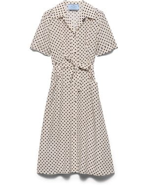 Prada Vestido Camisero De Marocain Con Estampado De Lunares, Mujer, Talla - Gris
