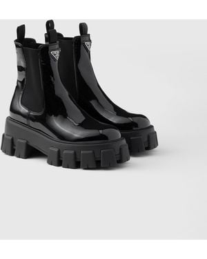 Prada Monolith Patent Leather Booties - Black