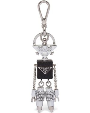Prada Llavero Charm De Robot En Piel Saffiano, Hombre - Blanco
