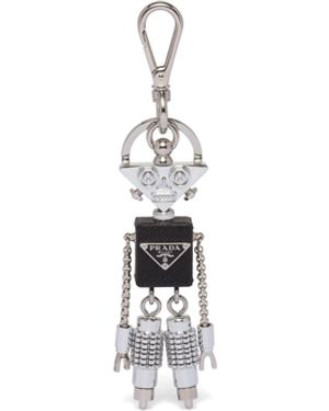 Prada Llavero Charm De Robot En Piel Saffiano, Hombre - Blanco