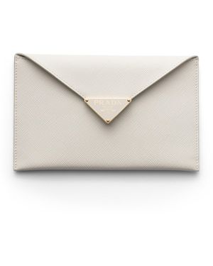 Prada Cartera De Mano De Piel Saffiano Con Solapa, Mujer - Blanco