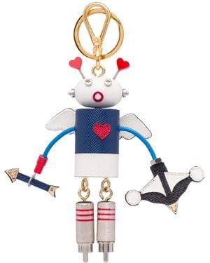 Prada Llavero Charm De Cupido En Piel Saffiano, Mujer - Blanco