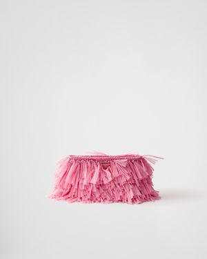 Prada Medium Fringed Crochet Clutch - Pink