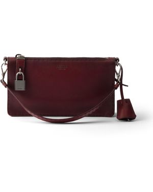 Prada Pouch De Piel Envejecida, Hombre - Morado