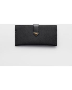 Prada Large Saffiano And Leather Wallet - Black