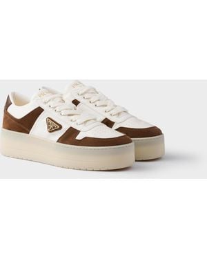 Prada Downtown Bold Nappa Leather And Suede Sneakers - White