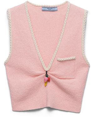 Prada Top Corto De Bouclé De Algodón, Mujer, Talla - Rosa