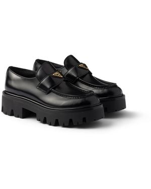 Prada Mocasines Stride De Piel Cepillada, Mujer, Talla - Negro