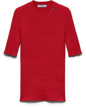 Prada Jersey De Lana De Punto Acanalado De Manga Corta, Mujer, Talla - Rojo
