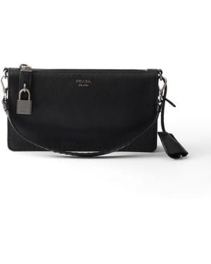 Prada Pouch De Piel Envejecida, Hombre - Negro