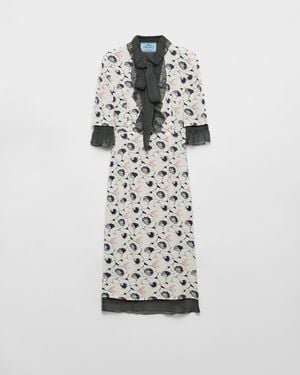 Prada Printed Georgette Dress - White