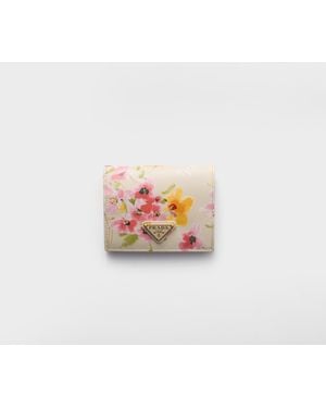 Prada Small Floral-Print Saffiano Leather Wallet - White